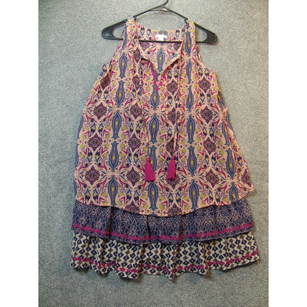 Xhilaration Womens Paisley Tiered Ruffle Sheer Sleeveless Boho Dress Small